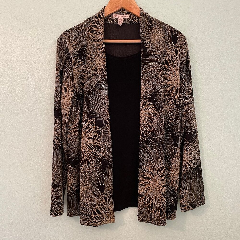 JM Collection Petite Large shell with jacket black & gold, long sleeve